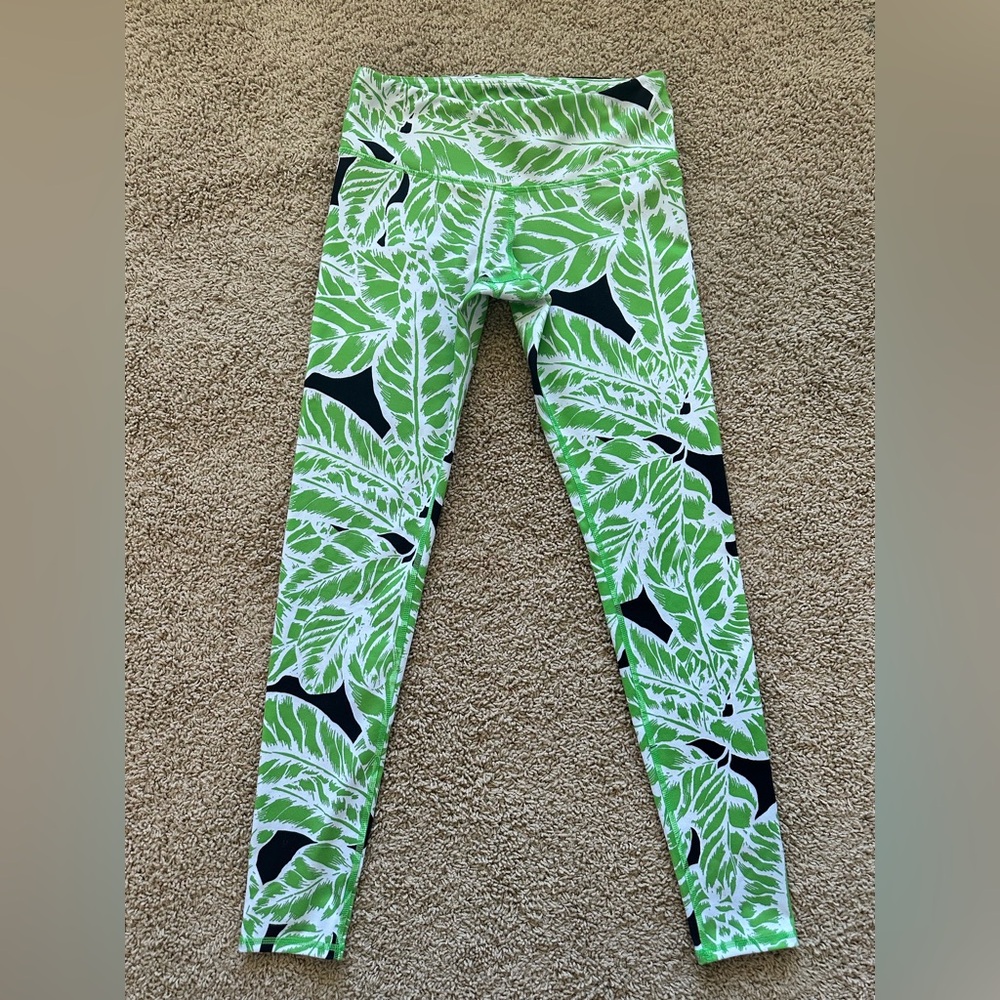 ALO Yoga Green and White Palm Leaf Leggings Size Small